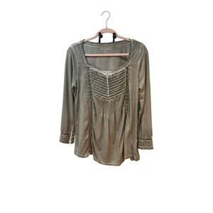 Soft Surroundings Gray Boho Tunic Top | Women’s Medium | Distressed Cottagecore